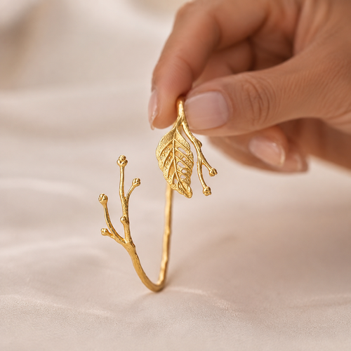 18K Gold Plated Leaf Branch Adjustable Cuff Bracelet | Waterproof & Hypoallergenic