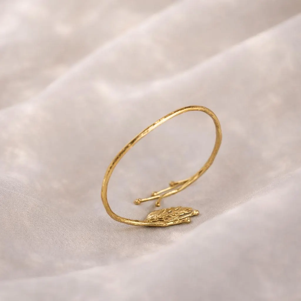 18K Gold Plated Leaf Branch Adjustable Cuff Bracelet | Waterproof & Hypoallergenic